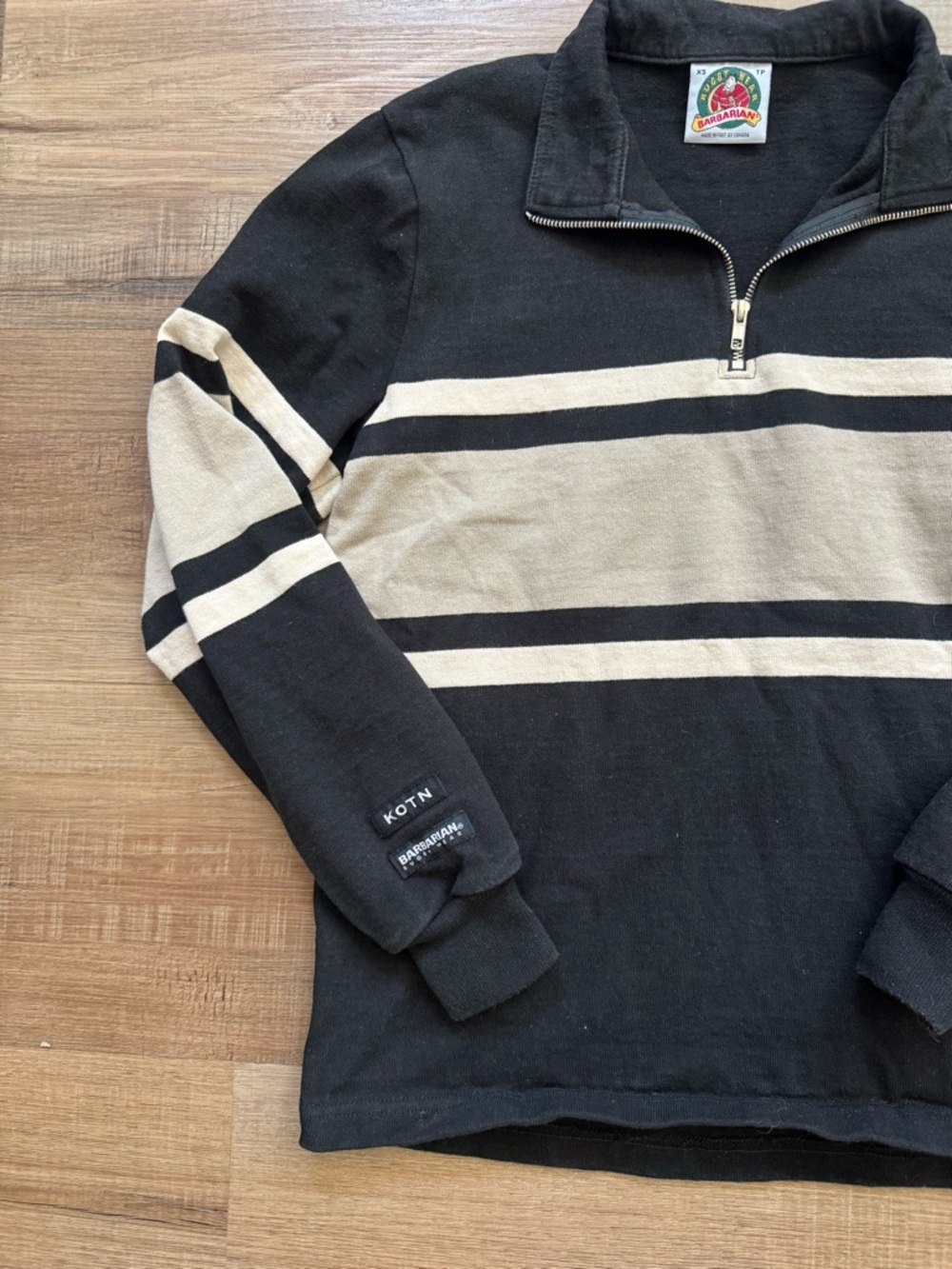 KOTN Black and Cream Zip-Up Sweater Rugby Barbarian XS - Picture 6 of 7